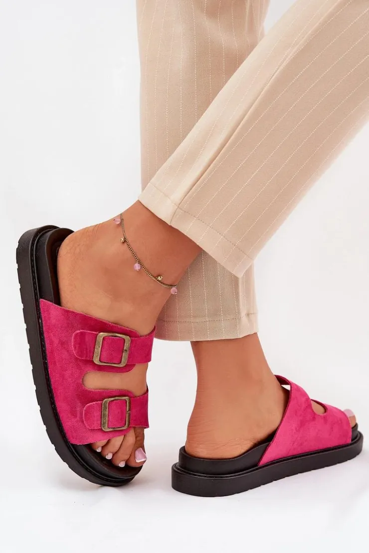 Damskie Boto Klapki Damskie Na Platformie Z Klamrami Fuksja Simbes
