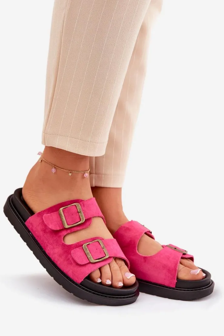 Damskie Boto Klapki Damskie Na Platformie Z Klamrami Fuksja Simbes