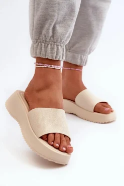 Best Boto Klapki Damskie Na Platformie I Koturnie Jasnobeżowe Vimarils