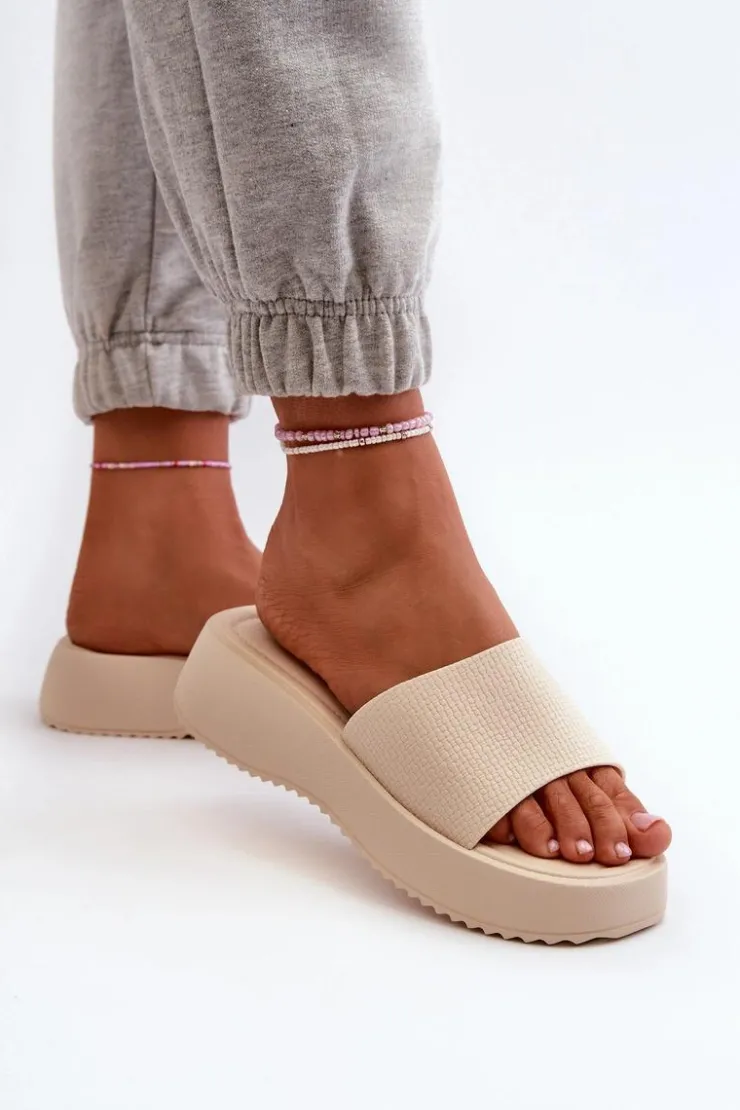 Best Boto Klapki Damskie Na Platformie I Koturnie Jasnobeżowe Vimarils