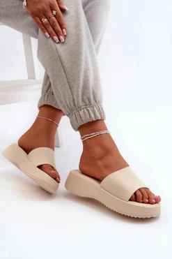 Best Boto Klapki Damskie Na Platformie I Koturnie Jasnobeżowe Vimarils