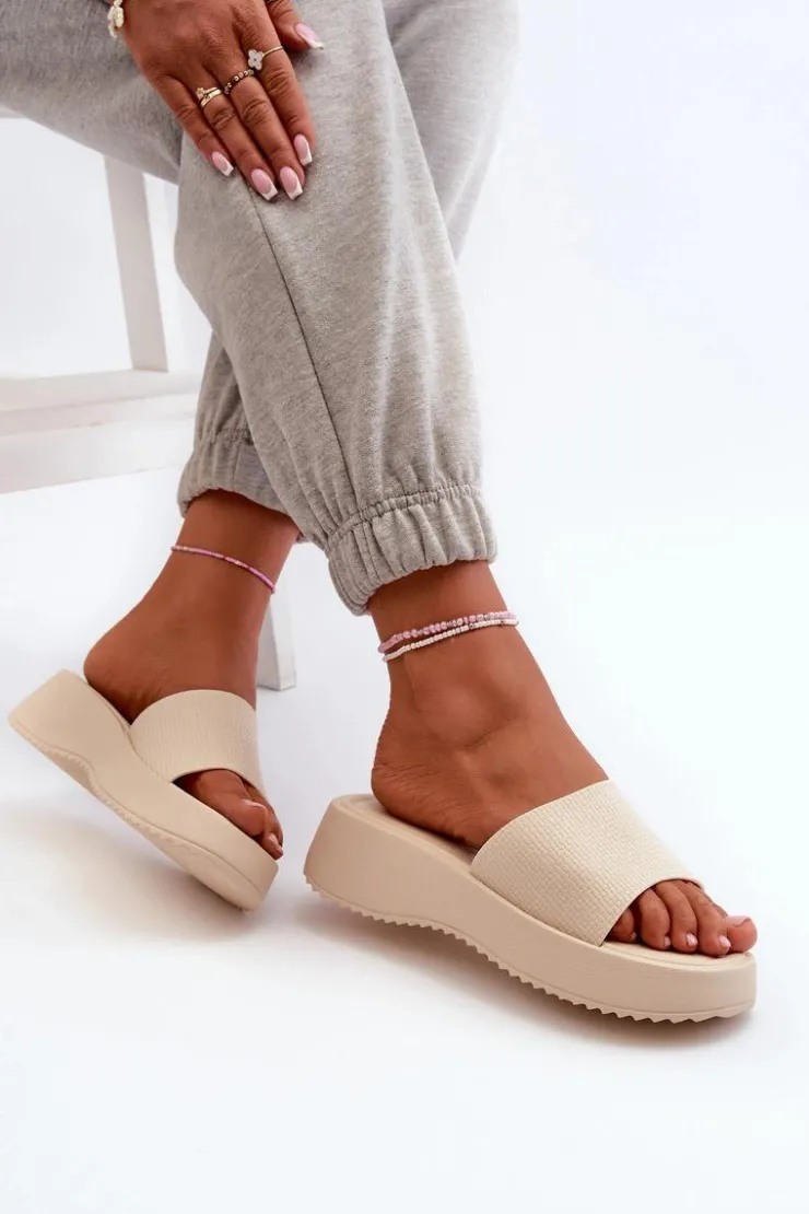 Best Boto Klapki Damskie Na Platformie I Koturnie Jasnobeżowe Vimarils