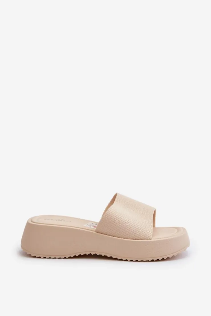 Best Boto Klapki Damskie Na Platformie I Koturnie Jasnobeżowe Vimarils