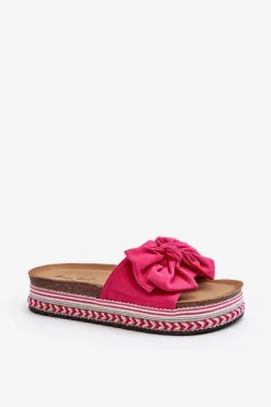 Best Boto Klapki Damskie Na Platformie Z Kokardą Fuksja Evatria