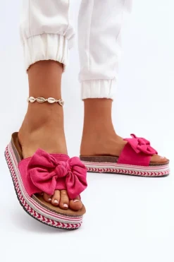 Best Boto Klapki Damskie Na Platformie Z Kokardą Fuksja Evatria