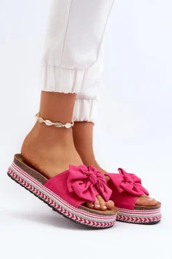 Best Boto Klapki Damskie Na Platformie Z Kokardą Fuksja Evatria