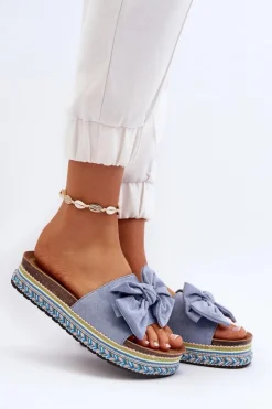 Boto Klapki Na Platformie|Klapki Damskie Klasyczne*Klapki Damskie Na Platformie Z Kokardą Niebieskie Evatria