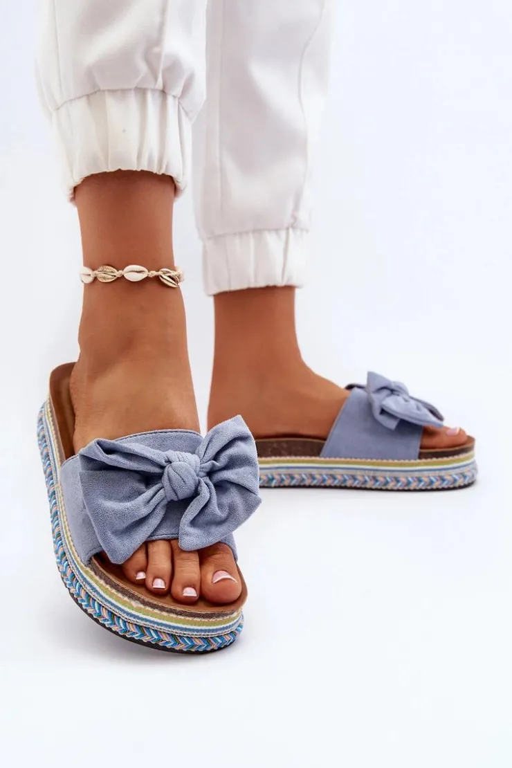 Boto Klapki Na Platformie|Klapki Damskie Klasyczne*Klapki Damskie Na Platformie Z Kokardą Niebieskie Evatria