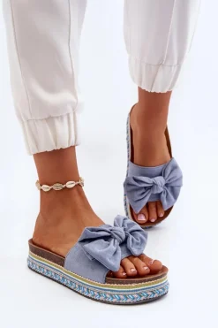 Boto Klapki Na Platformie|Klapki Damskie Klasyczne*Klapki Damskie Na Platformie Z Kokardą Niebieskie Evatria