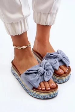 Boto Klapki Na Platformie|Klapki Damskie Klasyczne*Klapki Damskie Na Platformie Z Kokardą Niebieskie Evatria