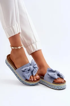 Boto Klapki Na Platformie|Klapki Damskie Klasyczne*Klapki Damskie Na Platformie Z Kokardą Niebieskie Evatria