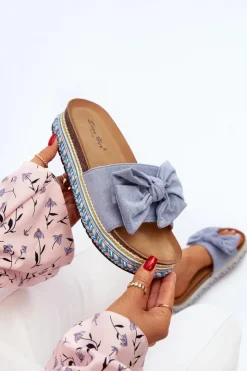 Boto Klapki Na Platformie|Klapki Damskie Klasyczne*Klapki Damskie Na Platformie Z Kokardą Niebieskie Evatria