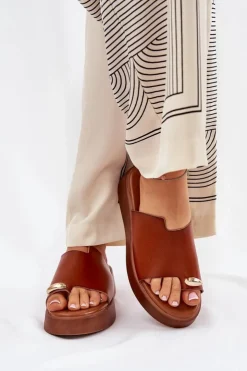 Boto Klapki Na Koturnie|Klapki Na Platformie*Klapki Damskie Na Platformie I Niskim Koturnie Z Ozdobnym Detalem Camel Saqesse