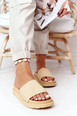 Damskie Big Star Shoes Klapki Damskie Na Platformie Big Star HH274689 Żółte