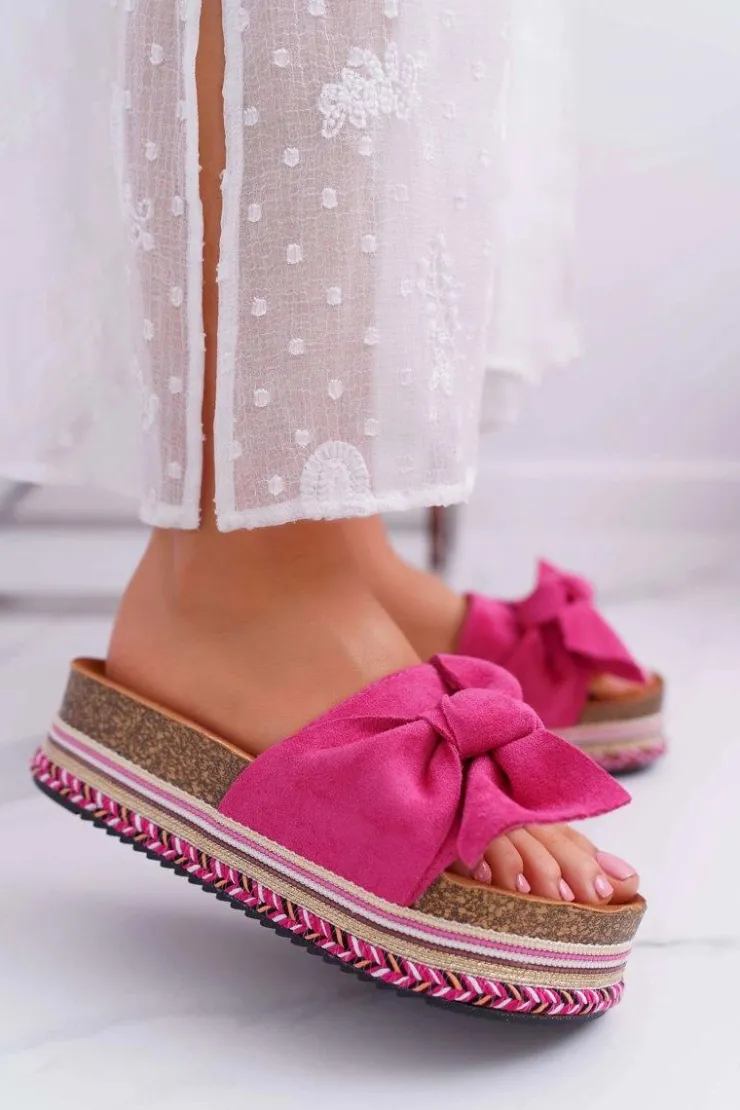 Boto Klapki Na Platformie|Klapki Damskie Klasyczne*Klapki Damskie Na Platformie Z Kokardą Fuksja Chantal