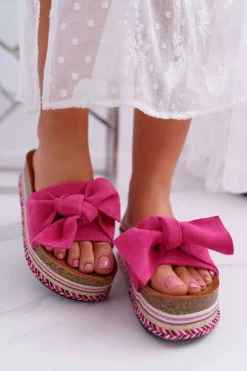 Boto Klapki Na Platformie|Klapki Damskie Klasyczne*Klapki Damskie Na Platformie Z Kokardą Fuksja Chantal