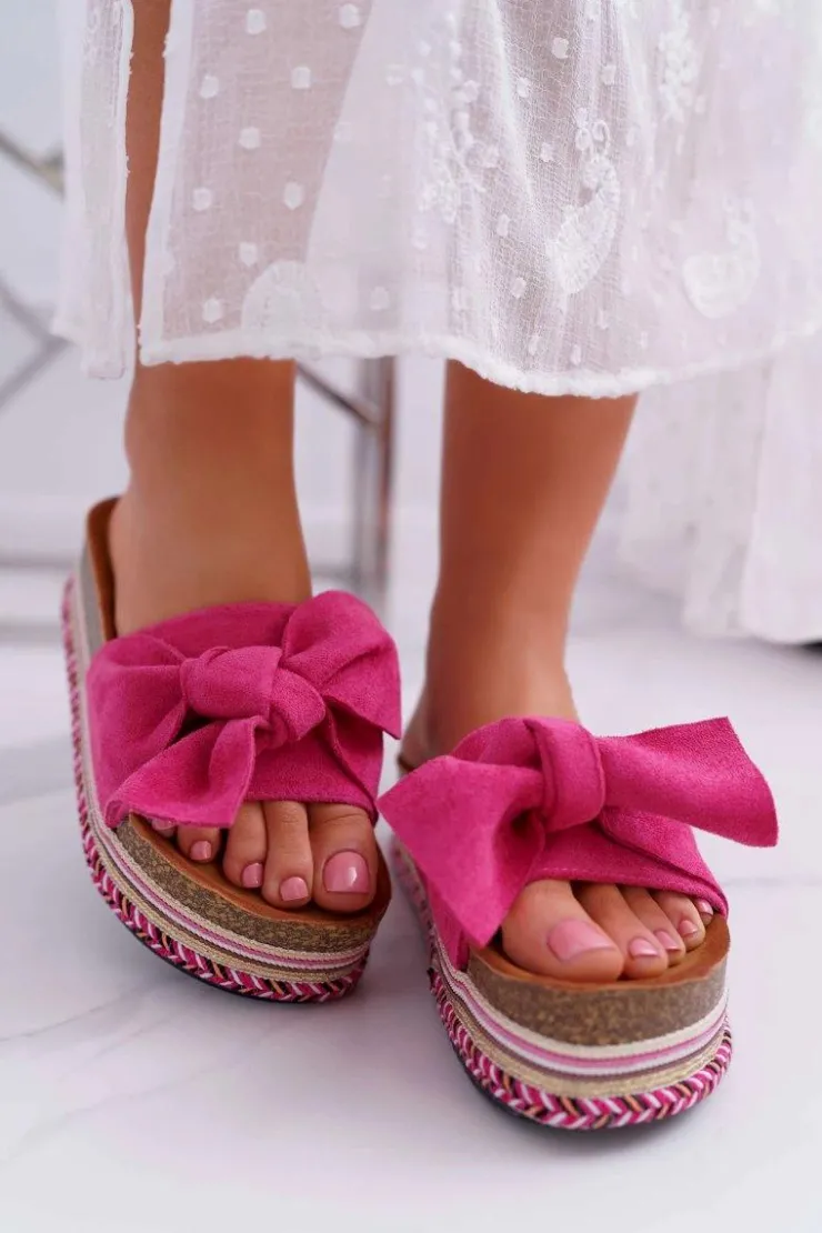 Boto Klapki Na Platformie|Klapki Damskie Klasyczne*Klapki Damskie Na Platformie Z Kokardą Fuksja Chantal
