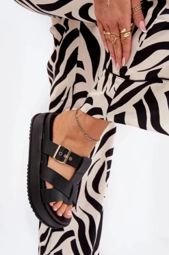 Boto Klapki Na Platformie|Klapki Damskie Klasyczne*Klapki Damskie Na Platformie Z Paskami I Klamrą Czarne Elimessa Czarny