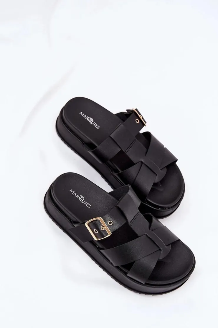 Boto Klapki Na Platformie|Klapki Damskie Klasyczne*Klapki Damskie Na Platformie Z Paskami I Klamrą Czarne Elimessa Czarny