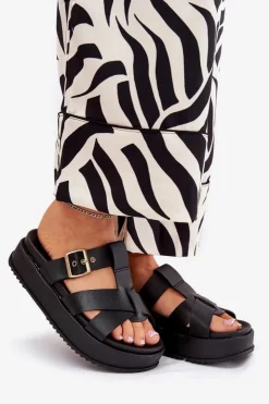 Boto Klapki Na Platformie|Klapki Damskie Klasyczne*Klapki Damskie Na Platformie Z Paskami I Klamrą Czarne Elimessa Czarny