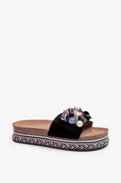 Damskie buty S.Barski Klapki Na Platformie|Klapki Damskie Klasyczne*Klapki Damskie Na Platformie Z Ozdobami S.Barski HY077 Czarne Czarny