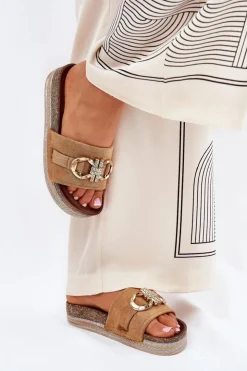 Online Boto Klapki Damskie Na Platformie Z Brokatem I Złotą Ozdobą Camel Rilirea