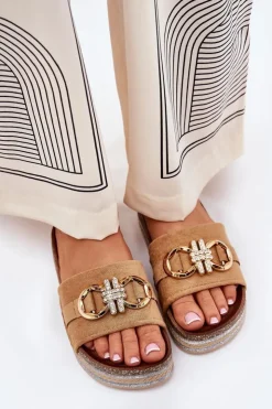 Online Boto Klapki Damskie Na Platformie Z Brokatem I Złotą Ozdobą Camel Rilirea