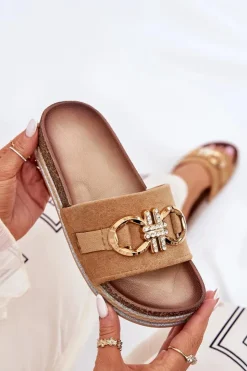 Online Boto Klapki Damskie Na Platformie Z Brokatem I Złotą Ozdobą Camel Rilirea