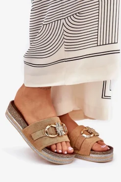 Online Boto Klapki Damskie Na Platformie Z Brokatem I Złotą Ozdobą Camel Rilirea