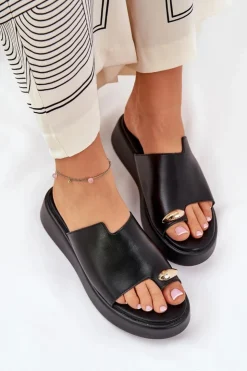 Boto Klapki Na Koturnie|Klapki Na Platformie*Klapki Damskie Na Platformie I Niskim Koturnie Z Ozdobnym Detalem Czarne Saqesse