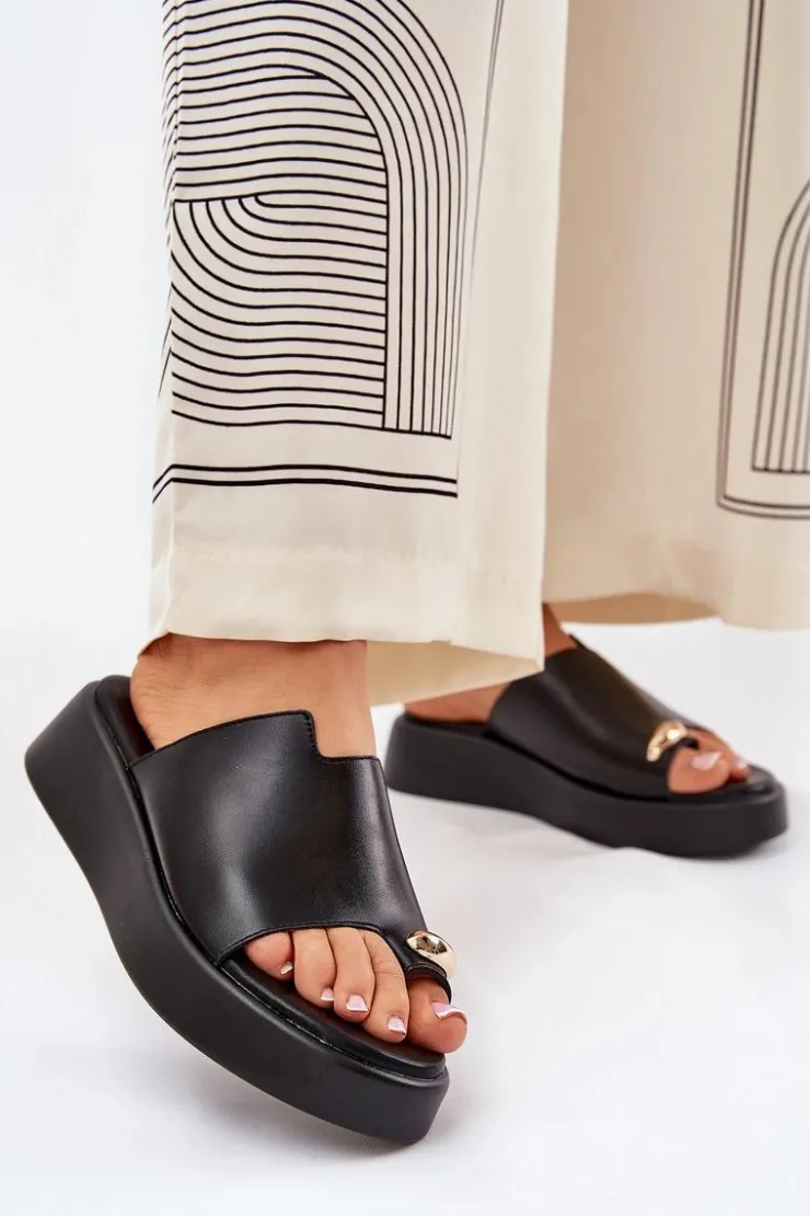 Boto Klapki Na Koturnie|Klapki Na Platformie*Klapki Damskie Na Platformie I Niskim Koturnie Z Ozdobnym Detalem Czarne Saqesse