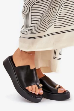 Boto Klapki Na Koturnie|Klapki Na Platformie*Klapki Damskie Na Platformie I Niskim Koturnie Z Ozdobnym Detalem Czarne Saqesse