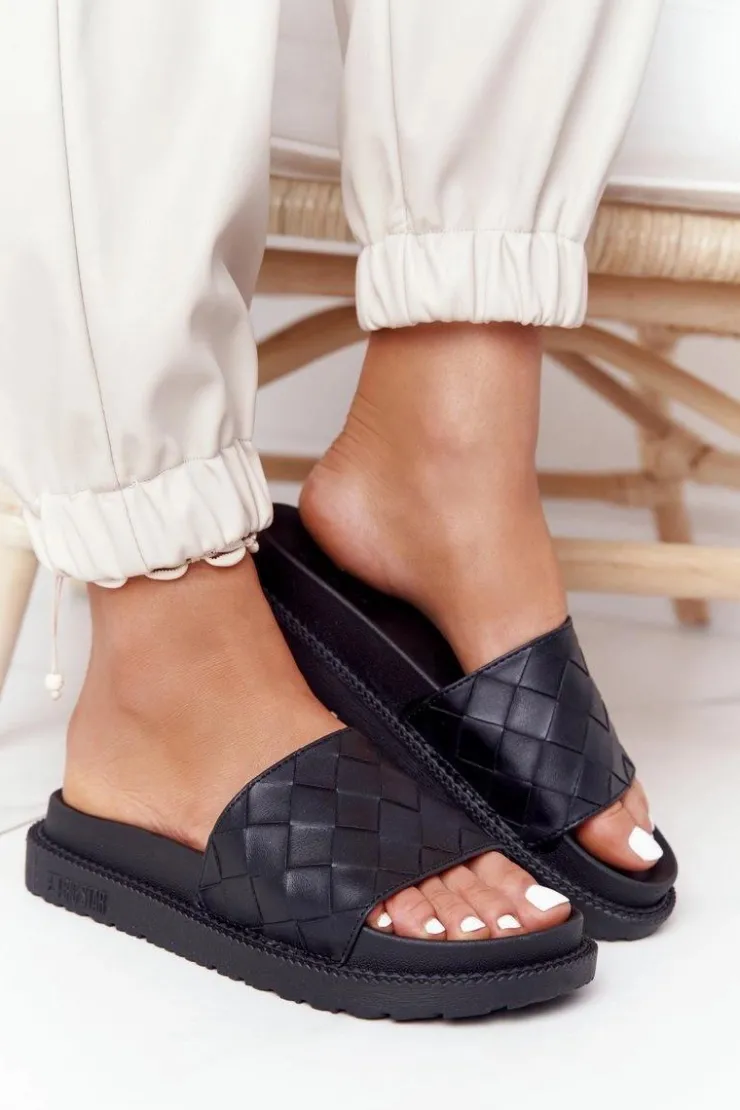 Big Star Shoes Klapki Damskie Na Platformie Big Star HH274684 Czarne