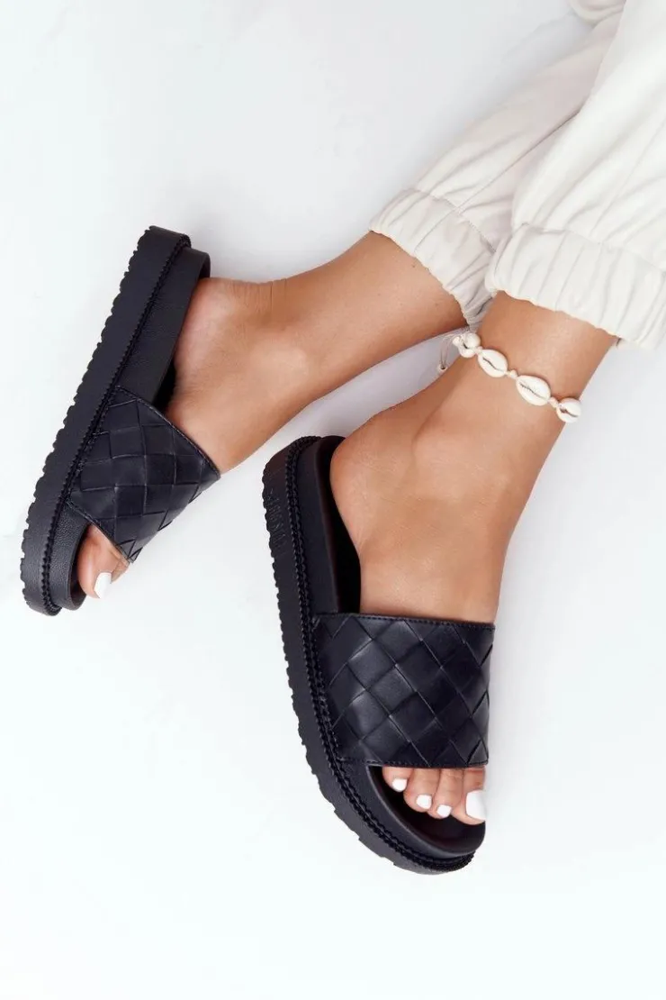 Big Star Shoes Klapki Damskie Na Platformie Big Star HH274684 Czarne