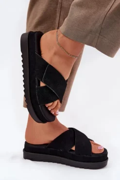 Online Boto Klapki Damskie Na Platformie Z Przeplatającymi Się Paskami Czarne Rinasara Czarny