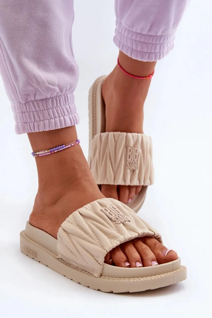 Big Star Shoes Klapki Damskie Big Star|Klapki Na Platformie*Klapki Damskie Na Platformie Big Star NN274A746 Beżowe