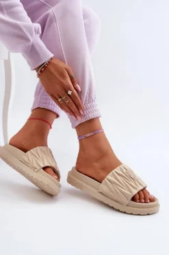 Big Star Shoes Klapki Damskie Big Star|Klapki Na Platformie*Klapki Damskie Na Platformie Big Star NN274A746 Beżowe