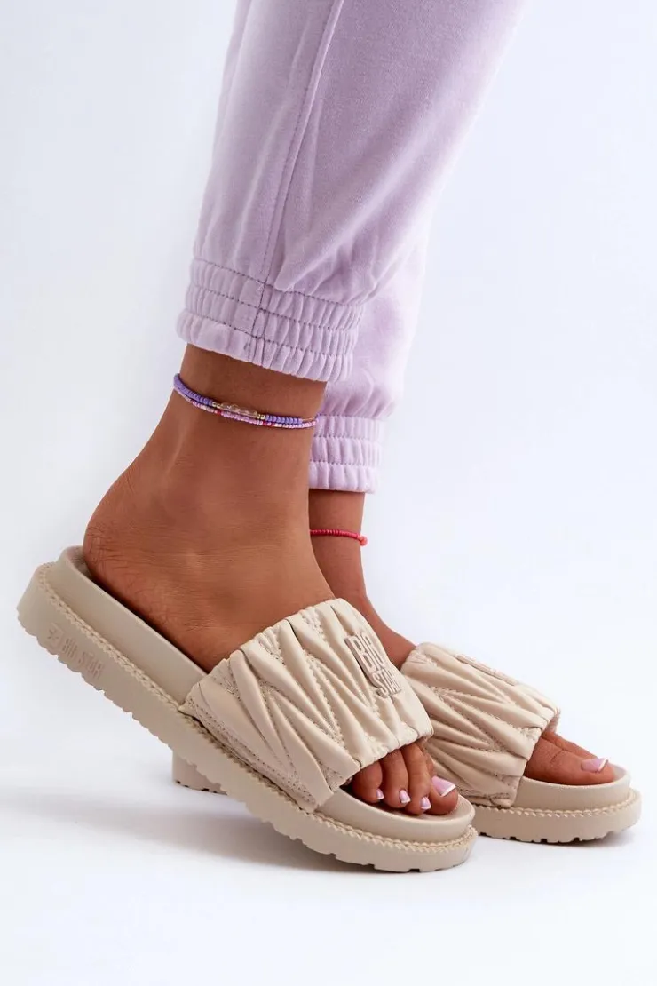 Big Star Shoes Klapki Damskie Big Star|Klapki Na Platformie*Klapki Damskie Na Platformie Big Star NN274A746 Beżowe