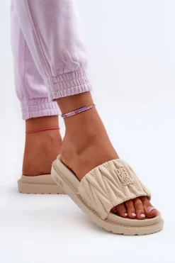 Big Star Shoes Klapki Damskie Big Star|Klapki Na Platformie*Klapki Damskie Na Platformie Big Star NN274A746 Beżowe