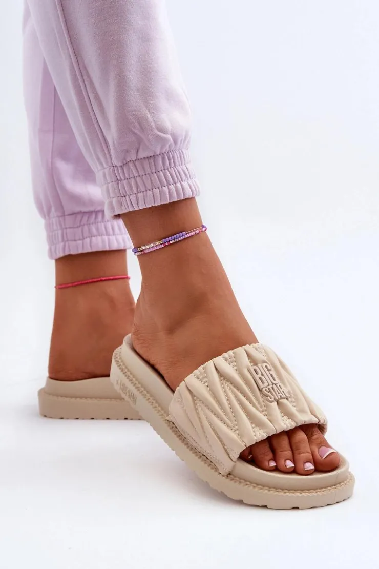 Big Star Shoes Klapki Damskie Big Star|Klapki Na Platformie*Klapki Damskie Na Platformie Big Star NN274A746 Beżowe