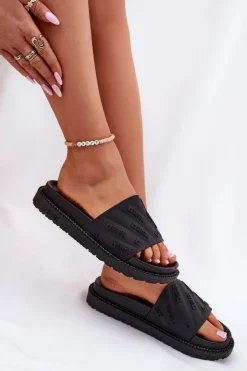 Big Star Shoes Klapki Damskie Big Star|Klapki Na Platformie*Klapki Damskie Na Platformie Big Star RR274A540 Czarne Czarny