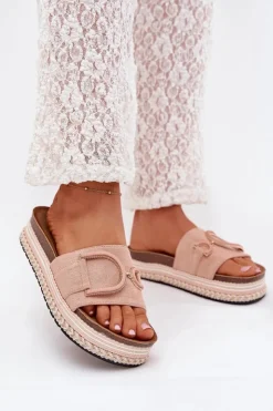 Online Boto Klapki Damskie Na Platformie Z Ozdobą Różowe Daphira