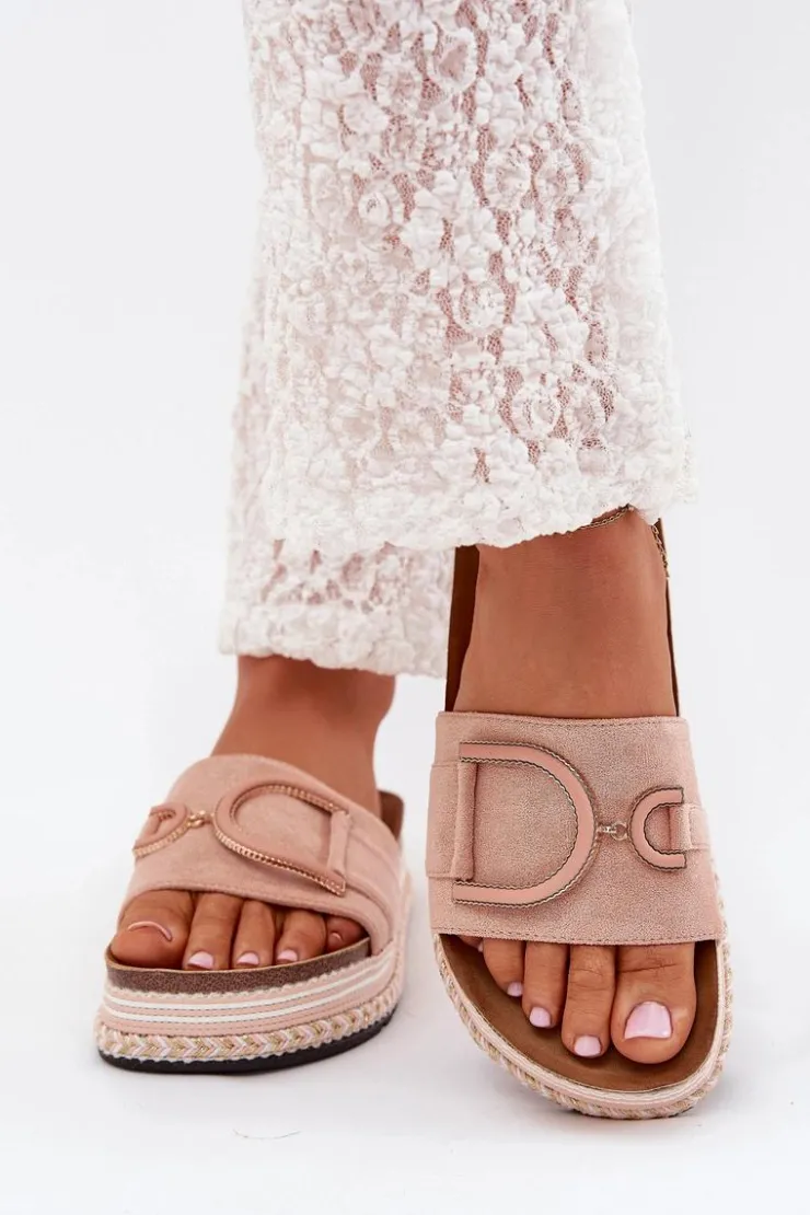 Online Boto Klapki Damskie Na Platformie Z Ozdobą Różowe Daphira