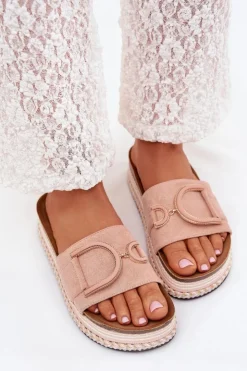 Online Boto Klapki Damskie Na Platformie Z Ozdobą Różowe Daphira