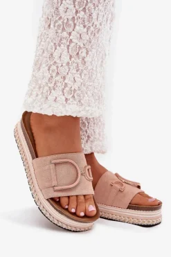 Online Boto Klapki Damskie Na Platformie Z Ozdobą Różowe Daphira