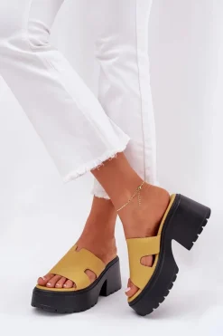 New Boto Klapki Damskie Na Platformie I Masywnym Obcasie Żółte Rizana Żółty