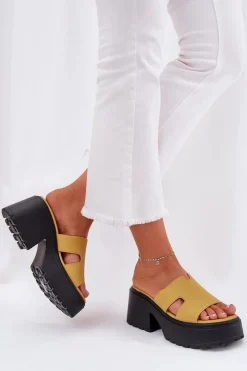New Boto Klapki Damskie Na Platformie I Masywnym Obcasie Żółte Rizana Żółty