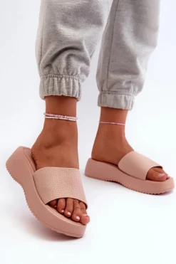 Damskie Boto Klapki Damskie Na Platformie I Koturnie Różowe Vimarils