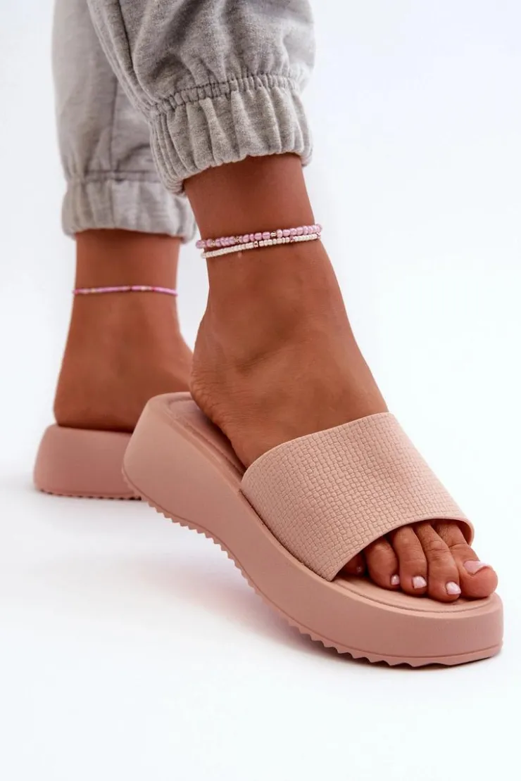 Damskie Boto Klapki Damskie Na Platformie I Koturnie Różowe Vimarils