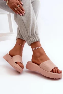 Damskie Boto Klapki Damskie Na Platformie I Koturnie Różowe Vimarils